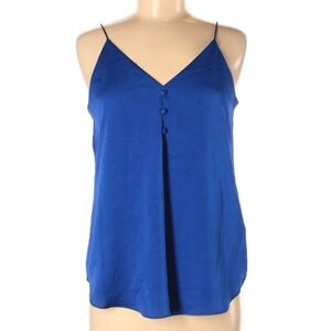 Express Royal Blue Satin Cami Camisole Tank V Neck Adjustable Straps Buttons S